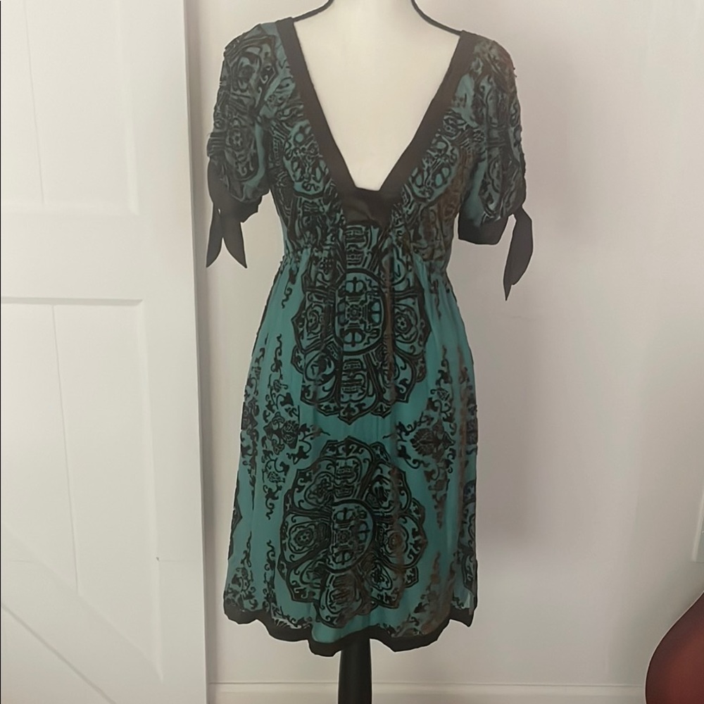 Hale Bob Green Flutter Sleeve V-Neck Sundress